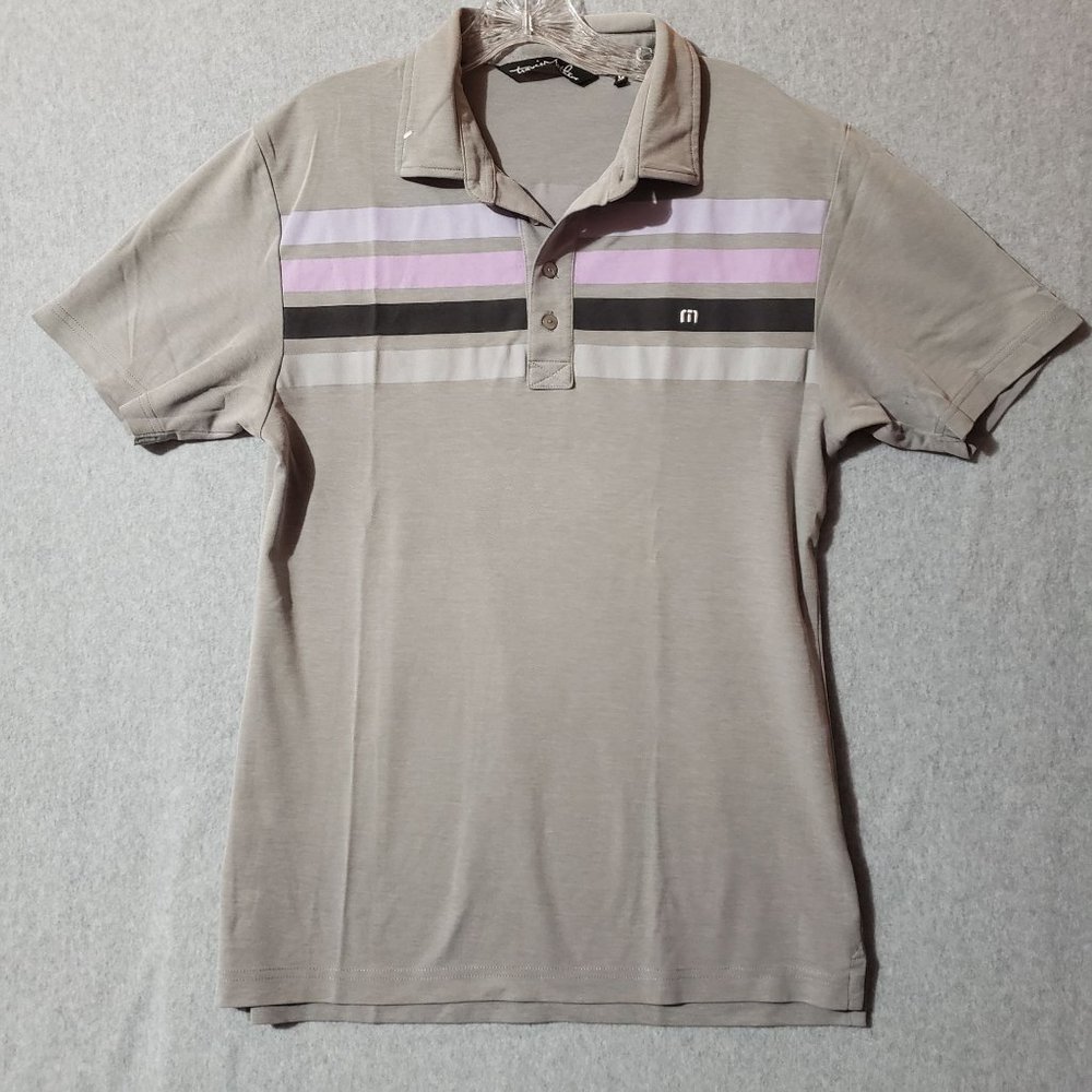 travis mathew pink stripped gray golf polo shirt mens size M